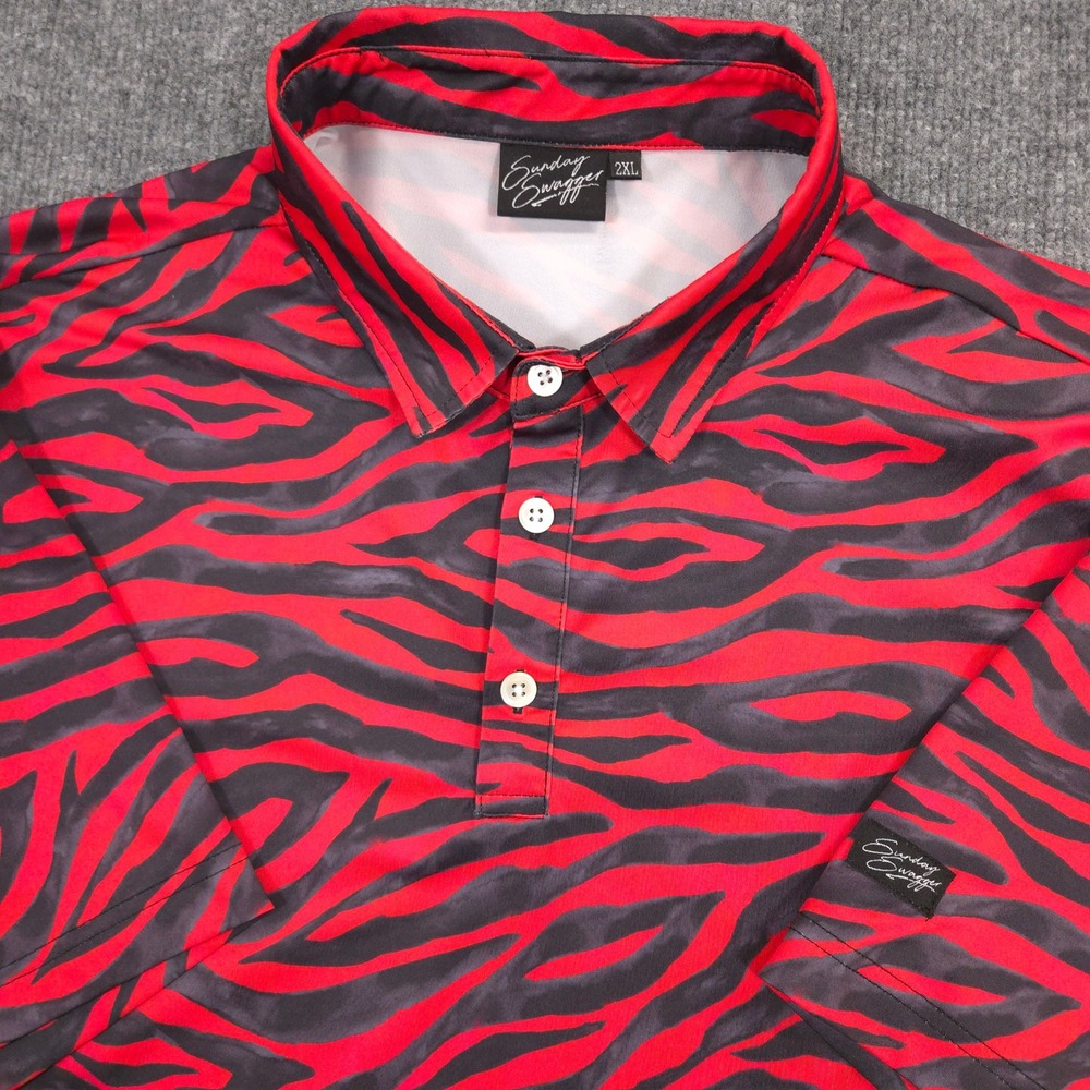 Sunday Swagger GOAT Polo Shirt Mens 2XL Red Tiger Stripe AOP Performance Golf